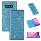 For Samsung Galaxy S10 Ultrathin Glitter Magnetic Horizontal Flip Leather Case with Holder & Card Slots(Sky Blue) - 1