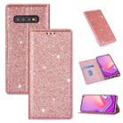 For Samsung Galaxy S10 Ultrathin Glitter Magnetic Horizontal Flip Leather Case with Holder & Card Slots(Rose Gold) - 1