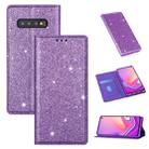 For Samsung Galaxy S10e Ultrathin Glitter Magnetic Horizontal Flip Leather Case with Holder & Card Slots(Purple) - 1