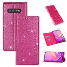 For Samsung Galaxy S10+ Ultrathin Glitter Magnetic Horizontal Flip Leather Case with Holder & Card Slots(Rose Red) - 1