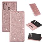 For Samsung Galaxy A21 Ultrathin Glitter Magnetic Horizontal Flip Leather Case with Holder & Card Slots(Rose Gold) - 1