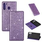For Samsung Galaxy A21 Ultrathin Glitter Magnetic Horizontal Flip Leather Case with Holder & Card Slots(Purple) - 1