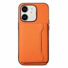 For iPhone 11 Calf Texture Card Bag Design Full Coverage Phone Case(Orange) - 1