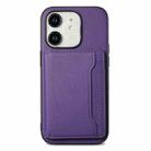 For iPhone 11 Calf Texture Card Bag Design Full Coverage Phone Case(Purple) - 1