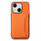 For iPhone 15 Calf Texture Card Bag Design Full Coverage Phone Case(Orange) - 1