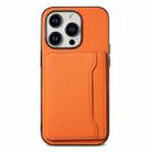 For iPhone 15 Pro Calf Texture Card Bag Design Full Coverage Phone Case(Orange) - 1