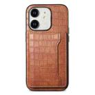 For iPhone 11 Crocodile Texture Card Bag Design Full Coverage Phone Case(Brown) - 1