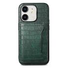 For iPhone 11 Crocodile Texture Card Bag Design Full Coverage Phone Case(Green) - 1