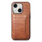 For iPhone 14 Crocodile Texture Card Bag Design Full Coverage Phone Case(Brown) - 1