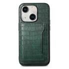 For iPhone 14 Crocodile Texture Card Bag Design Full Coverage Phone Case(Green) - 1