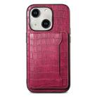 For iPhone 14 Crocodile Texture Card Bag Design Full Coverage Phone Case(Red) - 1