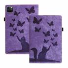 For iPad Pro 11 2024 Butterfly Cat Embossing Leather Tablet Case(Purple) - 1