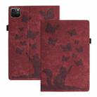 For iPad Pro 13 2024 Butterfly Cat Embossing Leather Tablet Case(Red) - 1