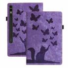 For Samsung Galaxy Tab S9 FE+ / S9+ / S8+ Butterfly Cat Embossing Leather Tablet Case(Purple) - 1