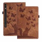 For Samsung Galaxy Tab S9 Ultra / S8 Ultra Butterfly Cat Embossing Leather Tablet Case(Brown) - 1