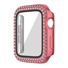 For Apple Watch Series 9 / 8 / 7 45mm Plating Dual-Row Diamond PC Watch Case with Film(Rose Pink) - 1