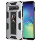 For Samsung Galaxy S10 Soldier Armor Shockproof TPU + PC Magnetic Protective Case with Holder(Silver) - 1