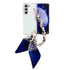 For Samsung Galaxy Z Fold4 5G Metallic Paint Leather Phone Case with Scarf Bracelet(White) - 1