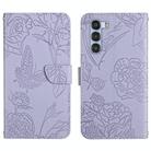 For ZTE nubia S 5G A403ZT Skin Feel Butterfly Peony Embossed Leather Phone Case(Purple) - 1