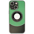 For iPhone 15 Plus Contrast Color Logo Display Magnetic Phone Case(Green Black) - 1