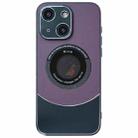 For iPhone 15 Contrast Color Logo Display Magnetic Phone Case(Purple Black) - 1