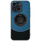 For iPhone 14 Plus Contrast Color Logo Display Magnetic Phone Case(Blue Black) - 1