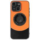 For iPhone 14 Plus Contrast Color Logo Display Magnetic Phone Case(Orange Black) - 1