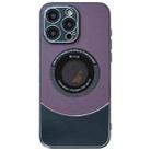 For iPhone 14 Pro Contrast Color Logo Display Magnetic Phone Case(Purple Black) - 1