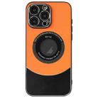 For iPhone 14 Pro Contrast Color Logo Display Magnetic Phone Case(Orange Black) - 1