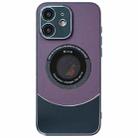 For iPhone 12 Contrast Color Logo Display Magnetic Phone Case(Purple Black) - 1