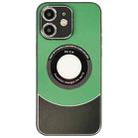 For iPhone 12 Contrast Color Logo Display Magnetic Phone Case(Green Black) - 1