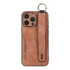 For iPhone 15 Pro Max Lambskin Wristband Holder Phone Case(Khaki) - 1