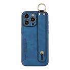 For iPhone 15 Pro Max Lambskin Wristband Holder Phone Case(Blue) - 1