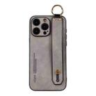 For iPhone 15 Pro Max Lambskin Wristband Holder Phone Case(Light Grey) - 1