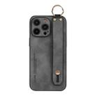 For iPhone 15 Pro Lambskin Wristband Holder Phone Case(Grey) - 1