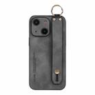 For iPhone 15 Plus Lambskin Wristband Holder Phone Case(Grey) - 1