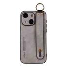 For iPhone 15 Plus Lambskin Wristband Holder Phone Case(Light Grey) - 1