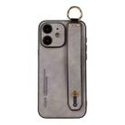 For iPhone 12 Lambskin Wristband Holder Phone Case(Light Grey) - 1