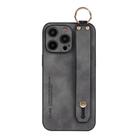 For iPhone 16 Pro Max Lambskin Wristband Holder Phone Case(Grey) - 1