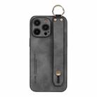 For iPhone 16 Pro Lambskin Wristband Holder Phone Case(Grey) - 1