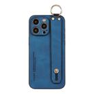 For iPhone 16 Pro Lambskin Wristband Holder Phone Case(Blue) - 1