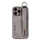 For iPhone 16 Pro Lambskin Wristband Holder Phone Case(Light Grey) - 1
