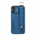 For iPhone 16 Plus Lambskin Wristband Holder Phone Case(Blue) - 1
