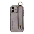 For iPhone 16 Plus Lambskin Wristband Holder Phone Case(Light Grey) - 1