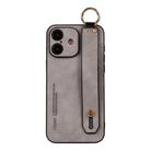 For iPhone 16 Lambskin Wristband Holder Phone Case(Light Grey) - 1