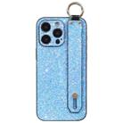 For iPhone 15 Pro Max Flash Diamond Wristband Holder Phone Case(Flash Blue) - 1