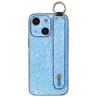 For iPhone 15 Plus Flash Diamond Wristband Holder Phone Case(Flash Blue) - 1