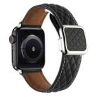 For Apple Watch SE 2023 44mm Rhombus Pattern Magnetic Square Buckle Leather Watch Band(Black) - 1