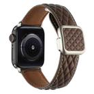 For Apple Watch SE 2023 44mm Rhombus Pattern Magnetic Square Buckle Leather Watch Band(Dark Coffee) - 1