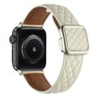 For Apple Watch SE 2023 44mm Rhombus Pattern Magnetic Square Buckle Leather Watch Band(Creamy White) - 1